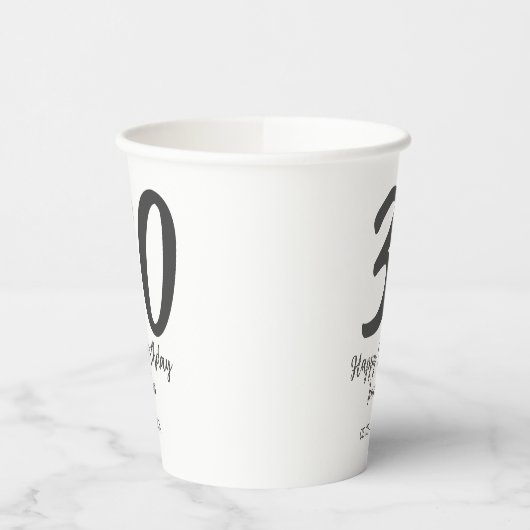 Gobelets En Papier 30e anniversaire ajouter nom date année noir modèl (Gauche)