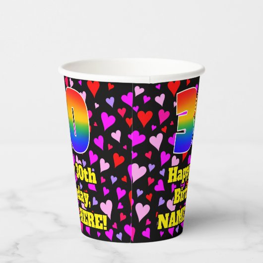 Gobelets En Papier 30e anniversaire : Amour Hearts Motif, Arc-en-ciel (Droite)