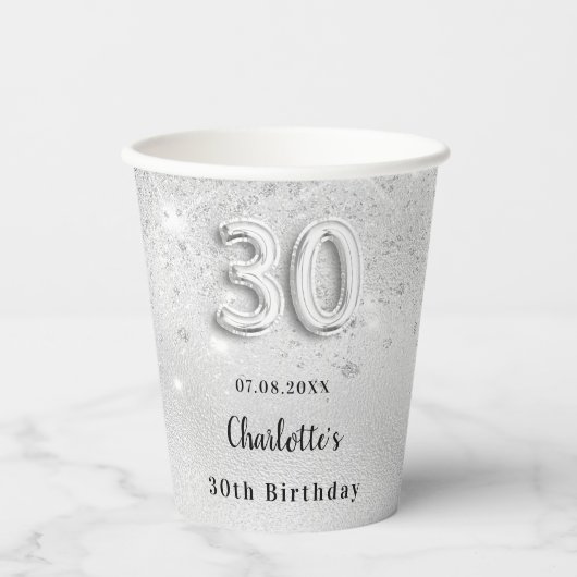 Gobelets En Papier 30e anniversaire argent parties scintillant monogr (Recto)