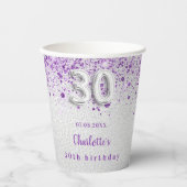 Gobelets En Papier 30e anniversaire argent violet parties scintillant (Recto)