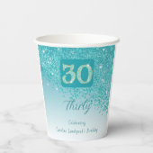 Gobelets En Papier 30e anniversaire Classy Falling Turquoise Blue Par (Verso)