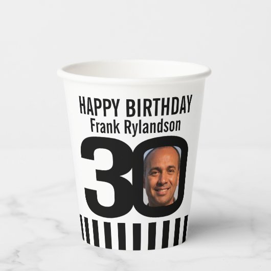 Gobelets En Papier 30e anniversaire coutume deux photo noir blanc (Recto)