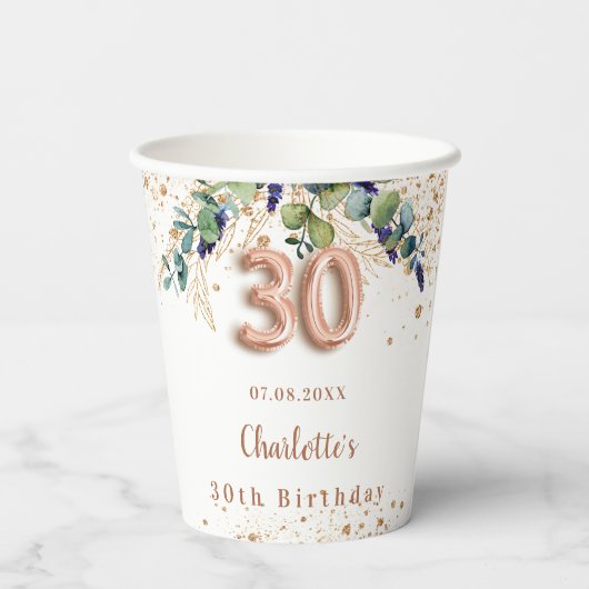 Gobelets En Papier 30e anniversaire eucalyptus parties scintillant de (Verso)