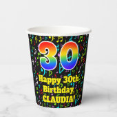 Gobelets En Papier 30e anniversaire : Fun Music Notes Motif, Rainbow (Verso)