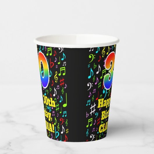 Gobelets En Papier 30e anniversaire : Fun Music Notes Motif, Rainbow (Gauche)