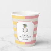 Gobelets En Papier 30e Anniversaire Palmier Plage Pastel Rayé Tropica (Recto)