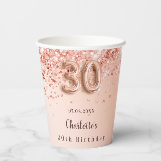 Gobelets En Papier 30e anniversaire rose or parties scintillant nom m (Verso)
