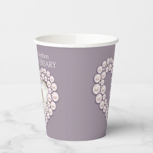 Gobelets En Papier 30e Mariage Pearl photo du coeur (Gauche)