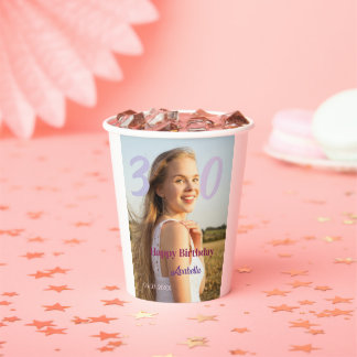 Gobelets En Papier 30th birthday add name date year PURPLE PINK BOLD