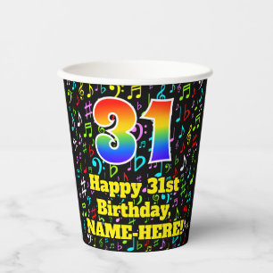 Gobelets En Papier 31e anniversaire : Fun Music Notes Motif, Rainbow 