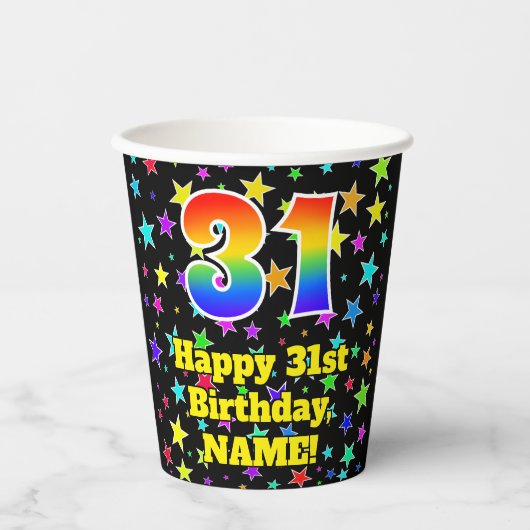 Gobelets En Papier 31e anniversaire : Fun Stars Motif et Rainbow 31 (Recto)
