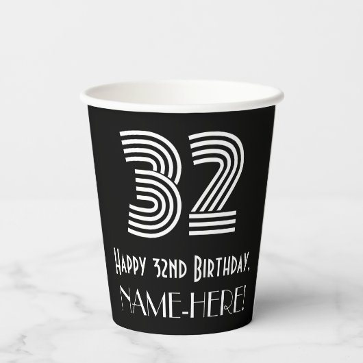 Gobelets En Papier 32e anniversaire — Art Déco Inspiré Look "32" + No (Verso)