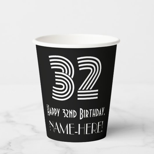 Gobelets En Papier 32e anniversaire — Art Déco Inspiré Look "32" + No (Recto)