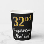 Gobelets En Papier 32e anniversaire - Elégant luxe Faux Gold Look # (Verso)