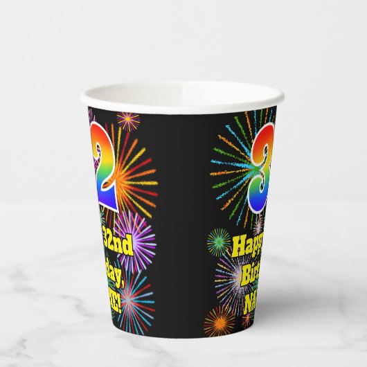 Gobelets En Papier 32e anniversaire : Fun Fireworks Motif + Rainbow 3 (Gauche)