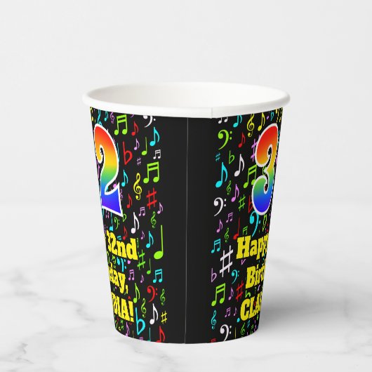 Gobelets En Papier 32e anniversaire : Fun Music Notes Motif, Rainbow (Droite)