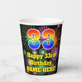 Gobelets En Papier 33ème anniversaire : Fun Fireworks Motif + Rainbow (Verso)