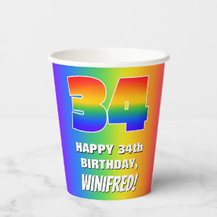 Gobelets En Papier 34e anniversaire : coloré, amusant Motif arc-en-ci