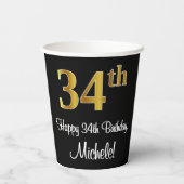 Gobelets En Papier 34e anniversaire - Elégant luxe Faux Gold Look # (Verso)