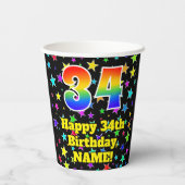 Gobelets En Papier 34e anniversaire : Fun Stars Motif et Rainbow 34 (Verso)