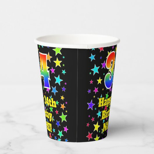 Gobelets En Papier 34e anniversaire : Fun Stars Motif et Rainbow 34 (Droite)
