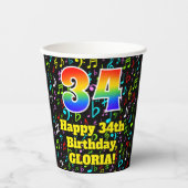 Gobelets En Papier 34th Birthday : Fun Music Notes Motif, Rainbow 34 (Recto)