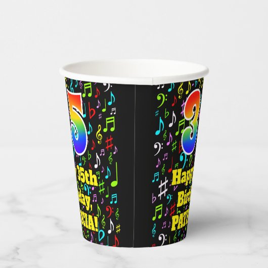 Gobelets En Papier 35e anniversaire : Fun Music Notes Motif, Rainbow (Droite)