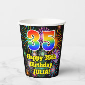Gobelets En Papier 35ème anniversaire : Fun Fireworks Motif + Rainbow (Recto)