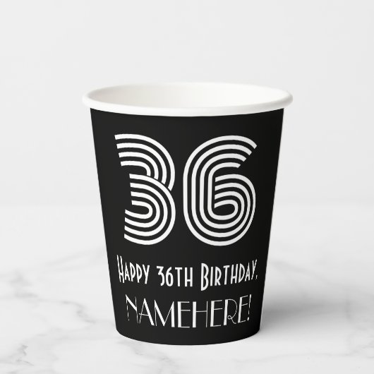 Gobelets En Papier 36e anniversaire — Art Déco Inspiré Look "36" + No (Verso)