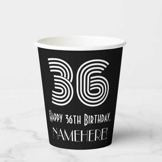 Gobelets En Papier 36e anniversaire — Art Déco Inspiré Look "36" + No (Recto)