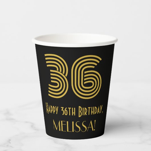 Gobelets En Papier 36e anniversaire : Art Déco Inspiré Look "36" & No (Recto)