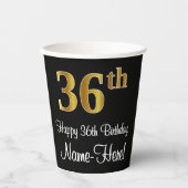 Gobelets En Papier 36e anniversaire - Elégant luxe Faux Gold Look # (Recto)
