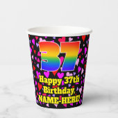 Gobelets En Papier 37e anniversaire : Amour Hearts Motif, Arc-en-ciel (Verso)