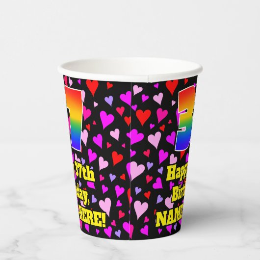 Gobelets En Papier 37e anniversaire : Amour Hearts Motif, Arc-en-ciel (Droite)