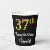 Gobelets En Papier 37e anniversaire - Elégant luxe Faux Gold Look # (Verso)
