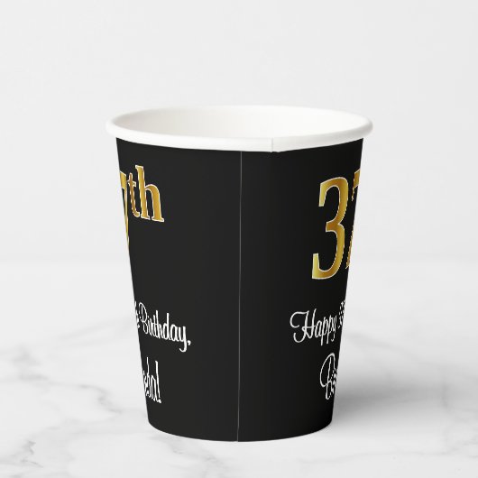 Gobelets En Papier 37e anniversaire - Elégant luxe Faux Gold Look # (Droite)