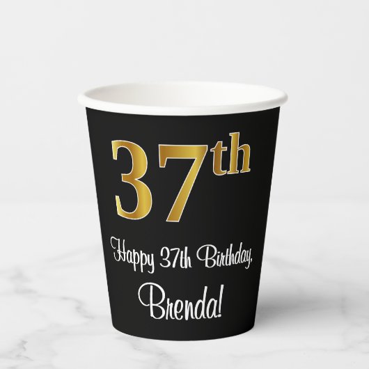 Gobelets En Papier 37e anniversaire - Elégant luxe Faux Gold Look # (Recto)