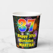 Gobelets En Papier 37ème anniversaire : Fun Fireworks Motif + Rainbow (Verso)