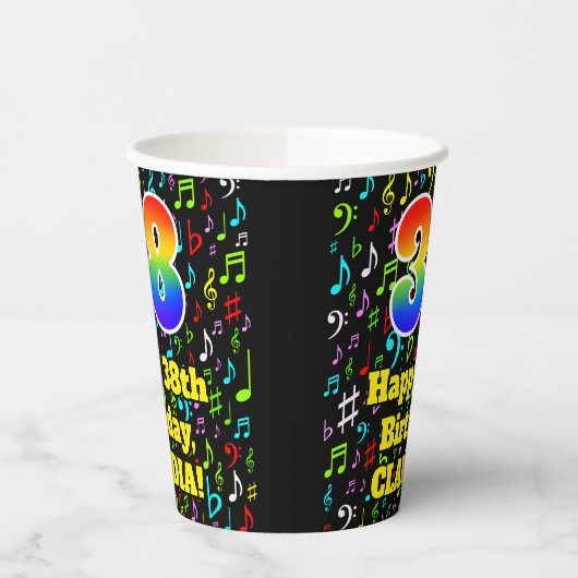 Gobelets En Papier 38e anniversaire : Fun Music Notes Motif, Rainbow (Gauche)
