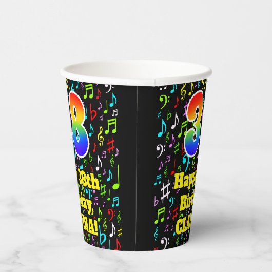 Gobelets En Papier 38e anniversaire : Fun Music Notes Motif, Rainbow (Droite)