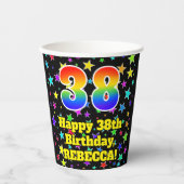 Gobelets En Papier 38e anniversaire : Fun Stars Motif et Rainbow 38 (Recto)