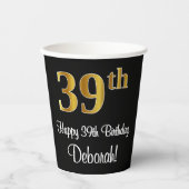 Gobelets En Papier 39e anniversaire - Elégant luxe Faux Gold Look # (Recto)