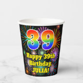 Gobelets En Papier 39e anniversaire : Fun Fireworks Motif + Rainbow 3 (Recto)