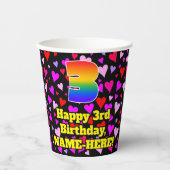 Gobelets En Papier 3e anniversaire : Amour Hearts Motif, Arc-en-ciel (Recto)