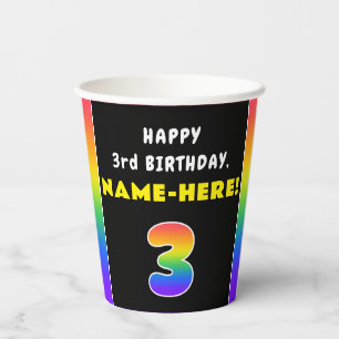 Gobelets En Papier 3e anniversaire : Arc-en-ciel coloré # 3, Nom pers