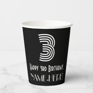Gobelets En Papier 3e anniversaire — Art Déco inspiré Look "3" + Nom