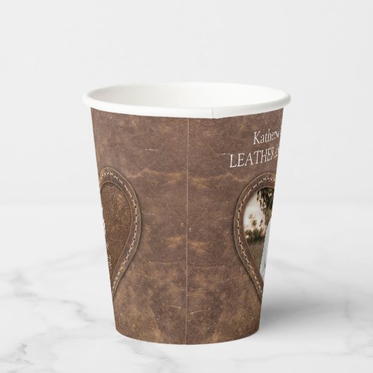 Gobelets En Papier 3e anniversaire Mariage coeur photo cuir (Droite)