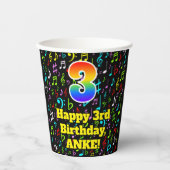 Gobelets En Papier 3e anniversaire : Motif de notes musicales amusant (Recto)