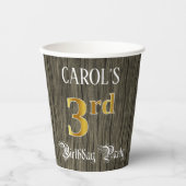 Gobelets En Papier 3e fête d'anniversaire — Faux Gold & Faux Wood Loo (Recto)