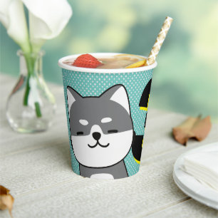 Gobelets En Papier 3ème anniversaire de fête Cute Shiba Inu Puppy Ang